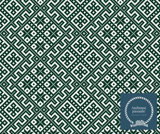 Latvju raksti. Saules&Dieva zīme. Zaļš uz balta. Cilpiņtrikotāža. Priekšpasūtījums